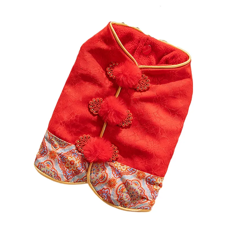 Red Tang suit plum blossom pattern button-up vest for small dog or cat