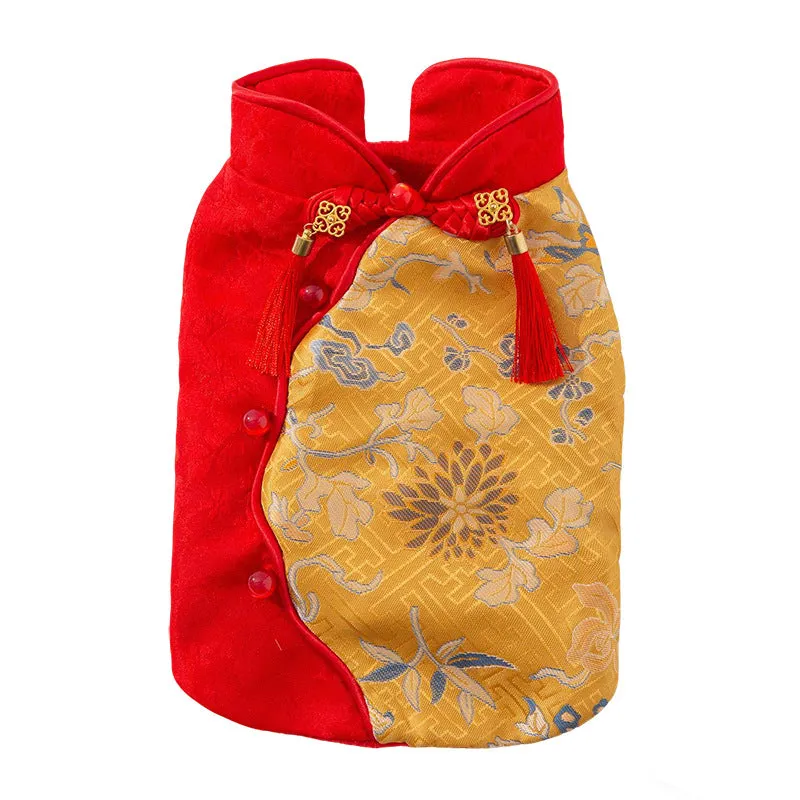 Red Tang suit plum blossom pattern button-up vest for small dog or cat