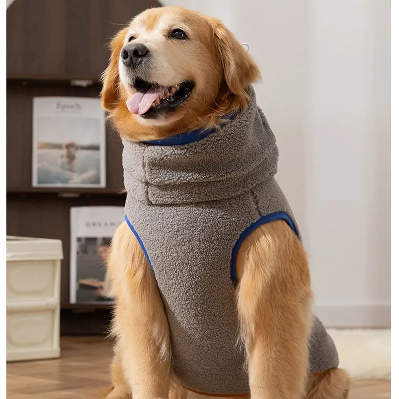 Sherpa fabric pet vest in beige with bear pattern, for large dogs, high collar, available sizes 3XL to 8XL