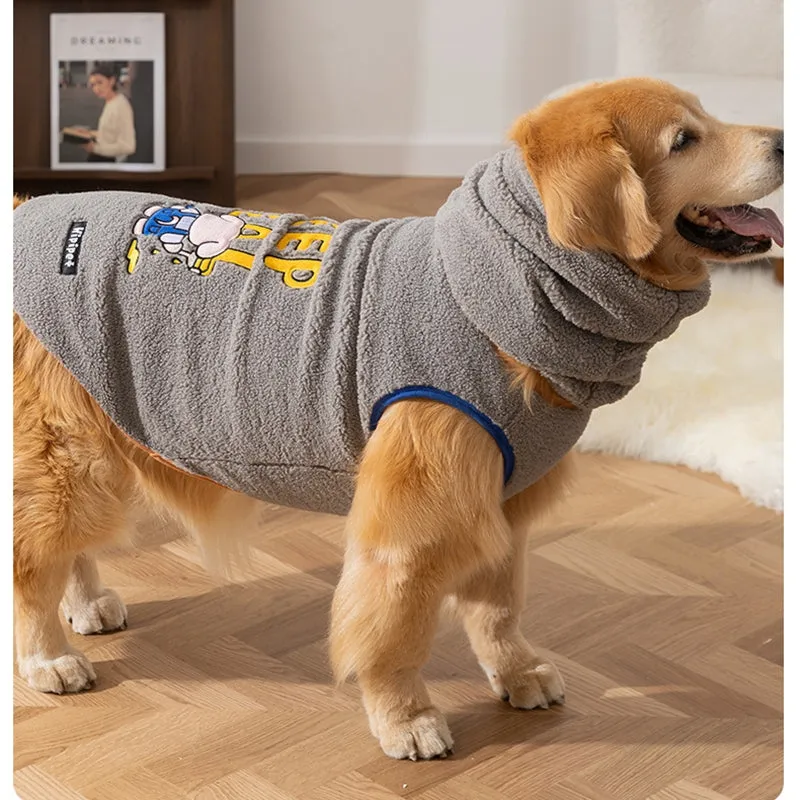 Sherpa fabric pet vest in beige with bear pattern, for large dogs, high collar, available sizes 3XL to 8XL