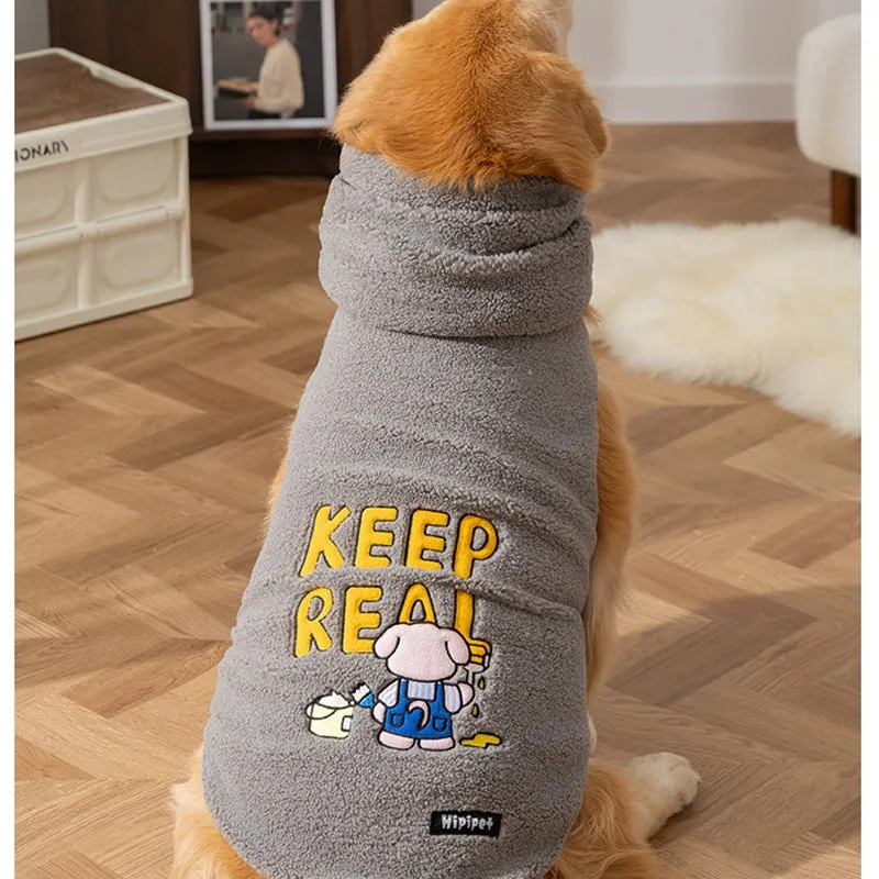 Sherpa fabric pet vest in beige with bear pattern, for large dogs, high collar, available sizes 3XL to 8XL