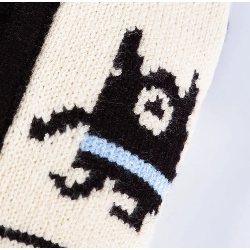 Warm small dog sweater in white with cactus and monster pattern, knit cardigan for small medium dogs