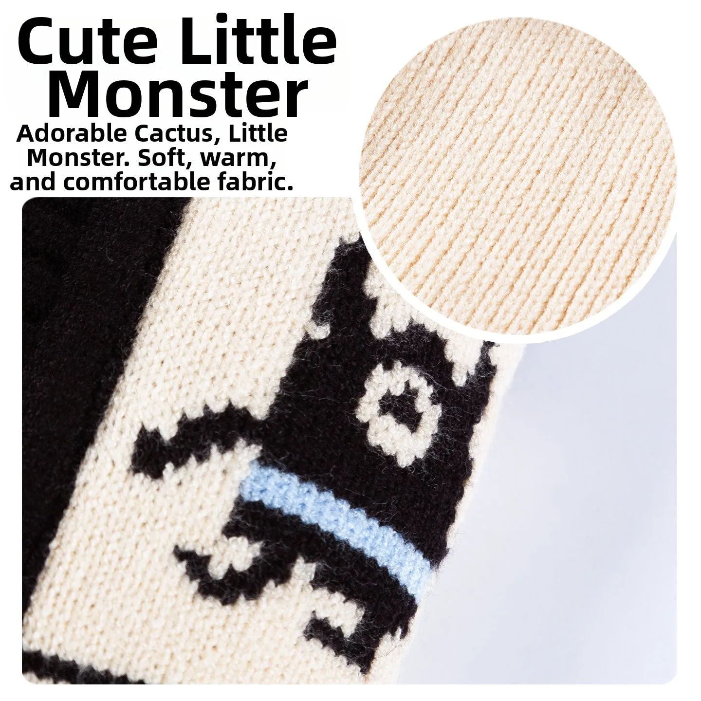 Warm small dog sweater in white with cactus and monster pattern, knit cardigan for small medium dogs