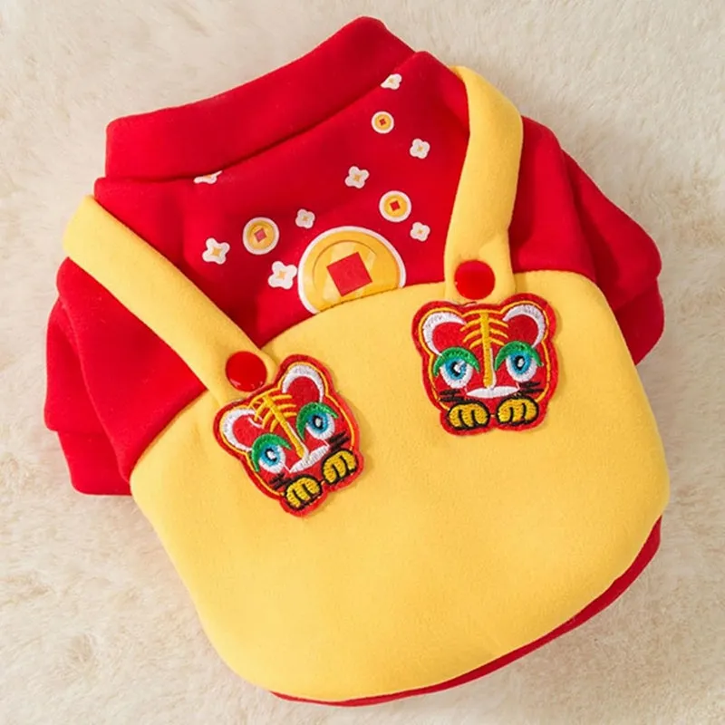 Red dog autumn winter hoodie made of pure cotton, with hood, front view on white background