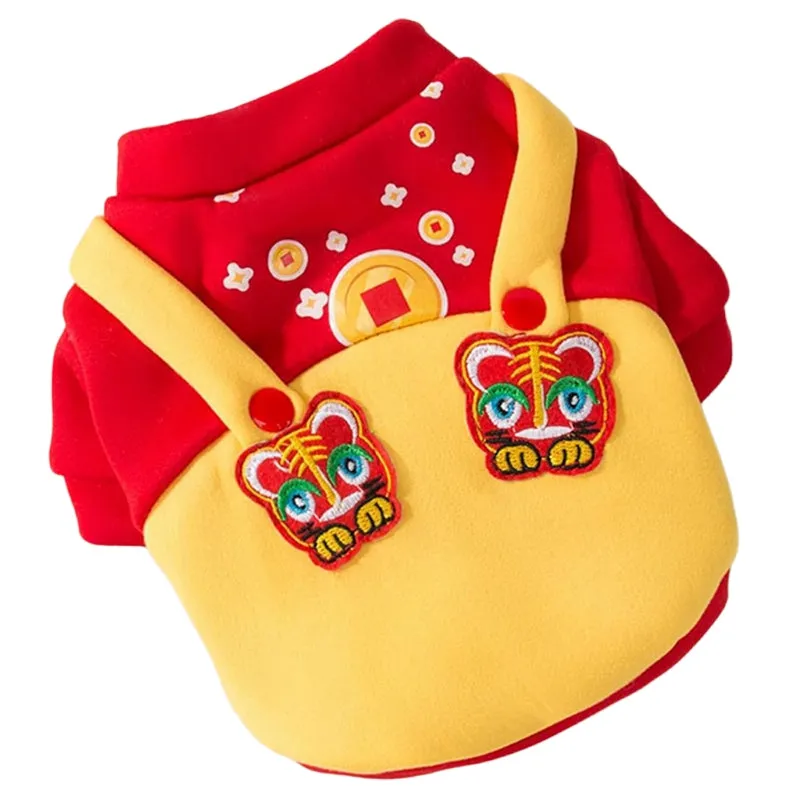Red dog autumn winter hoodie made of pure cotton, with hood, front view on white background