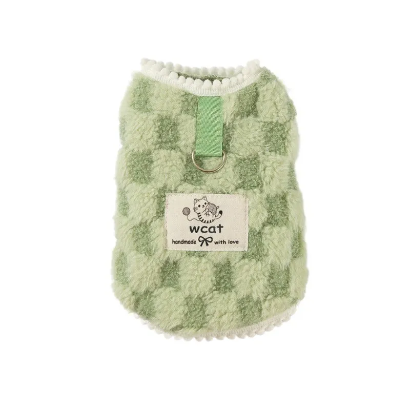 Autumn winter Korean dog hoodie in green with cute cartoon bear print for small medium pets