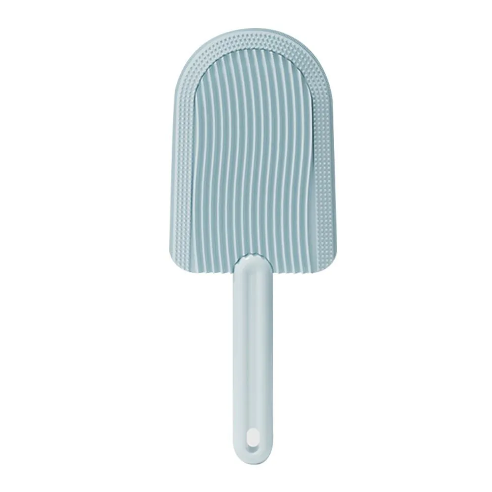 Foldable blue pet grooming brush with soft silicone teeth for cats and dogs