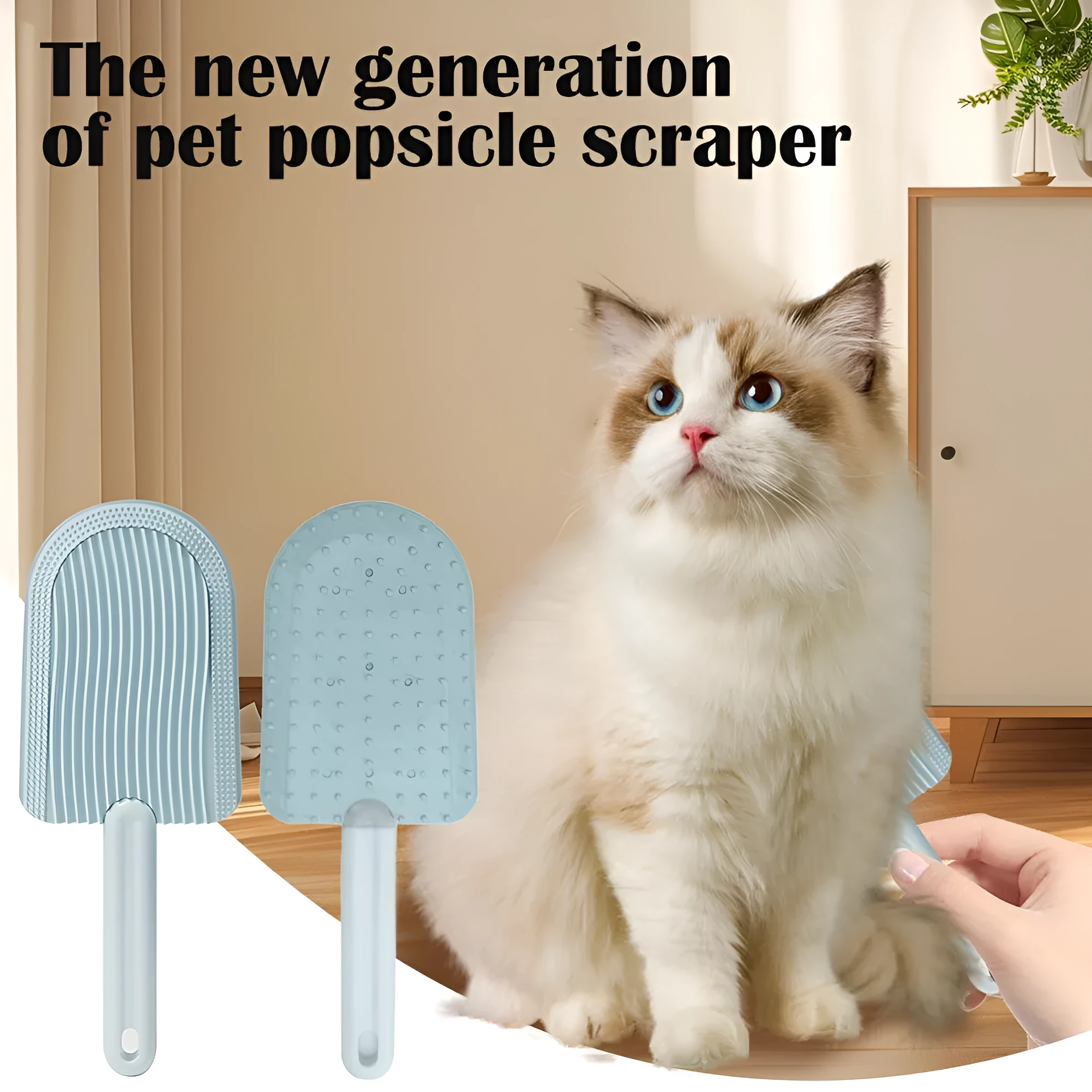 Foldable blue pet grooming brush with soft silicone teeth for cats and dogs