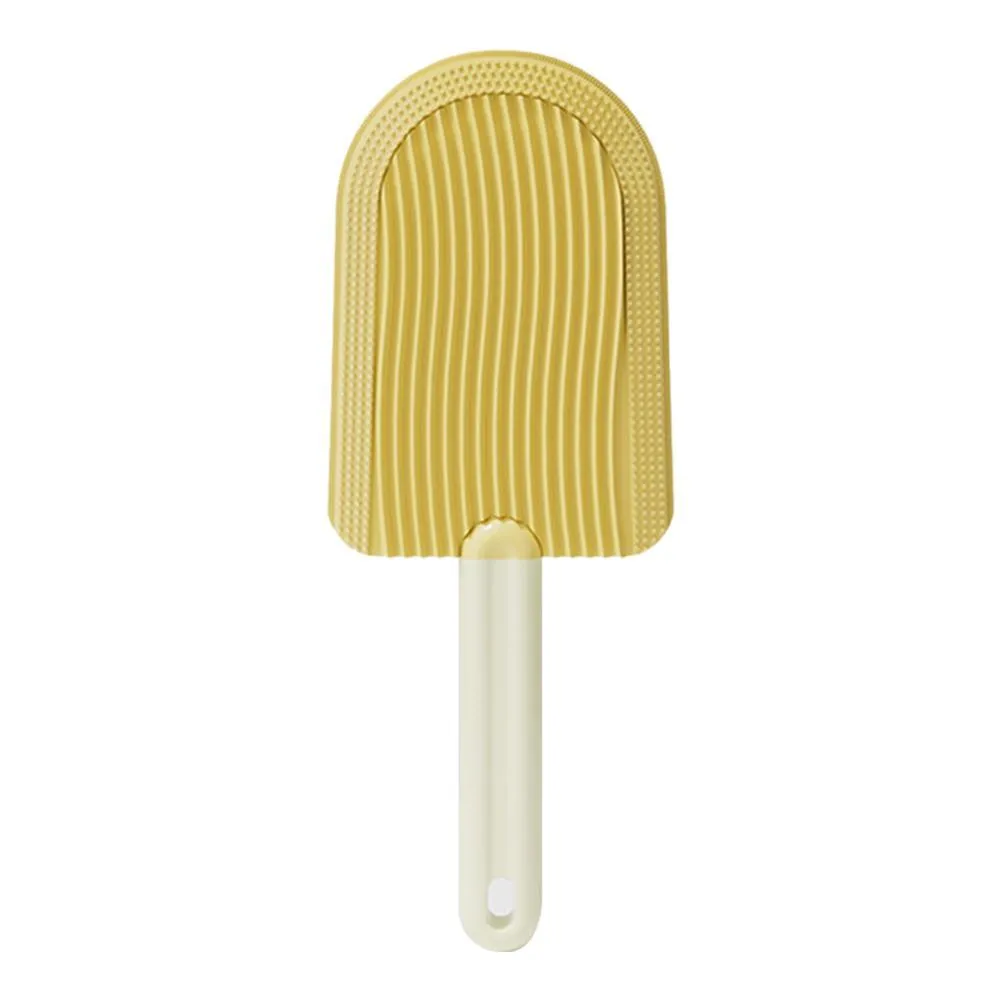 Foldable blue pet grooming brush with soft silicone teeth for cats and dogs
