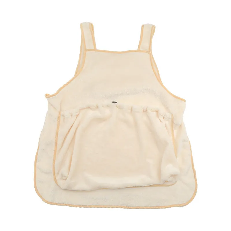 Plush pet carrier apron with adjustable neck strap and sleeping pocket for small cats and dogs