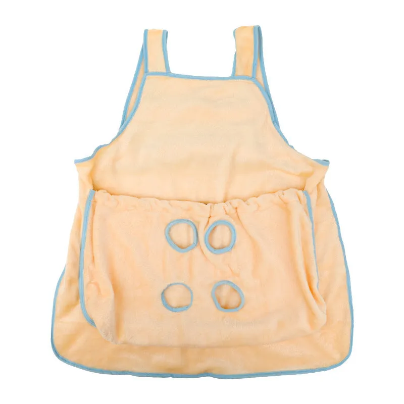 Plush pet carrier apron with adjustable neck strap and sleeping pocket for small cats and dogs