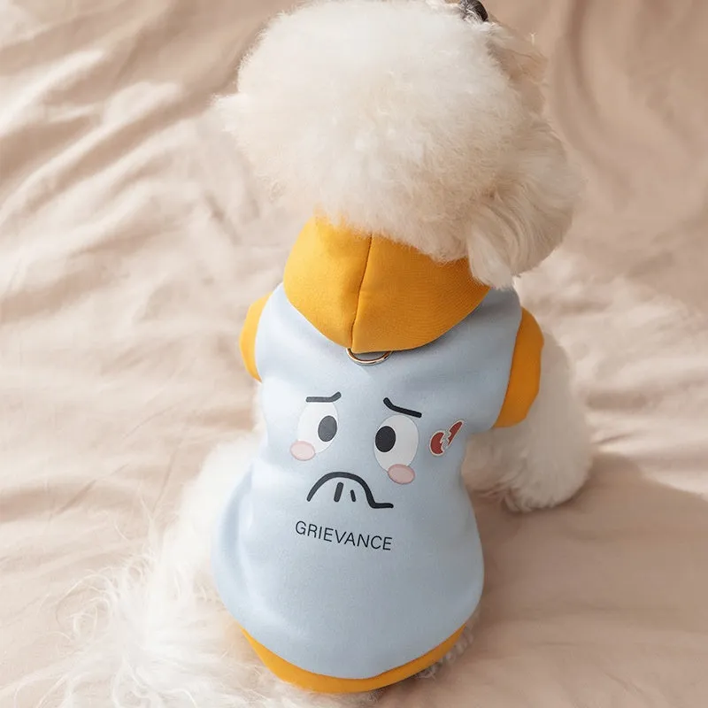 Cute cartoon bear dog hoodie in blue on small teddy bear pet for autumn winter
