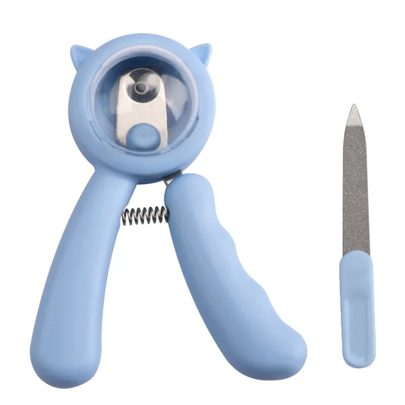 Blue and pink professional stainless steel nail clippers for pet dog and cat claw grooming.