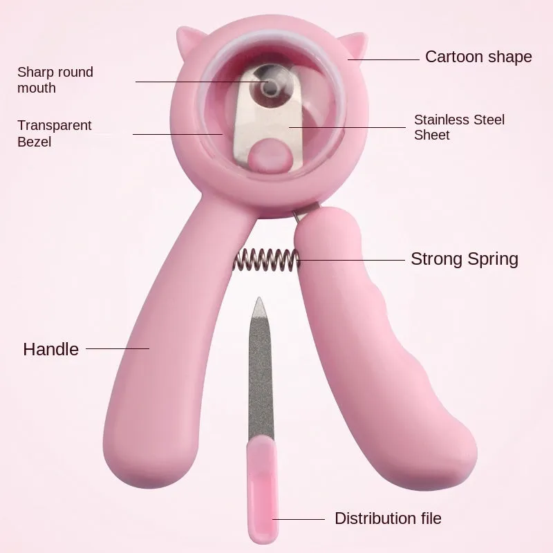 Blue and pink professional stainless steel nail clippers for pet dog and cat claw grooming.