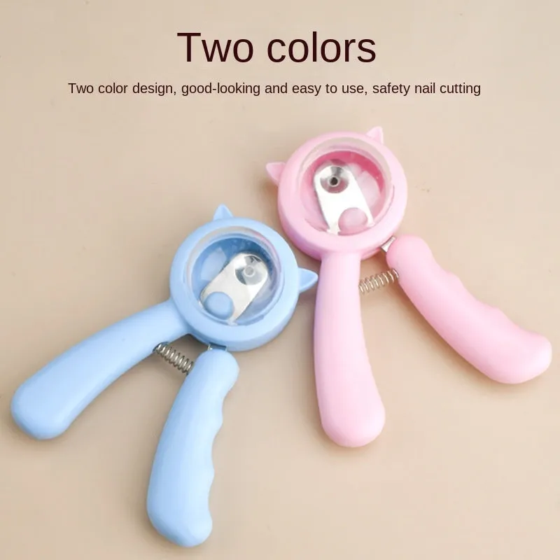 Blue and pink professional stainless steel nail clippers for pet dog and cat claw grooming.