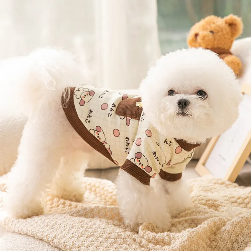 Pet clothing with warm pockets, soft velvet, blue colour, on a small dog or cat, bear home wear style