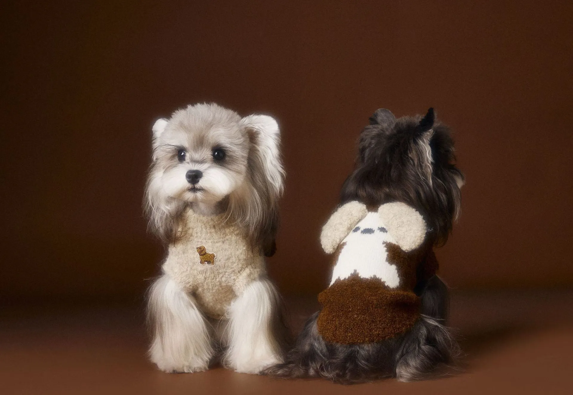 Sleeveless dog sweater vest with 3D ear design in beige for small breeds
