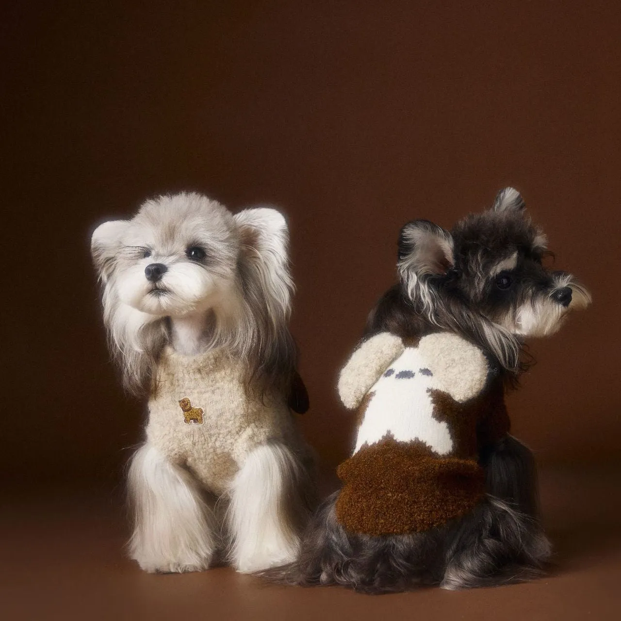 Sleeveless dog sweater vest with 3D ear design in beige for small breeds