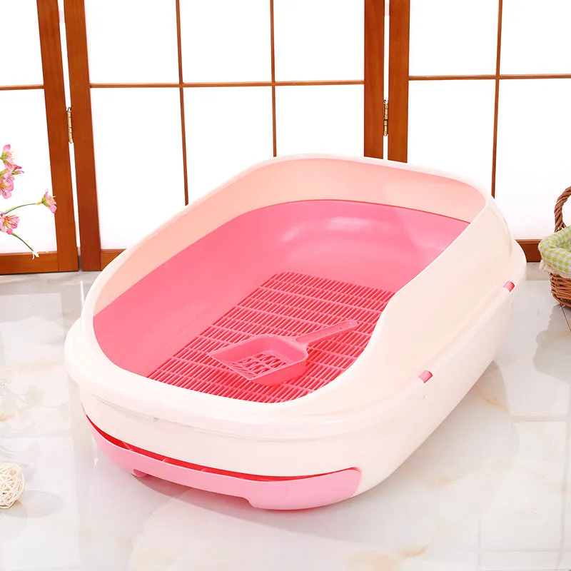 Semi-closed double layer cat litter box with grid drawer, large 51x40.5x20.5cm, gray colour