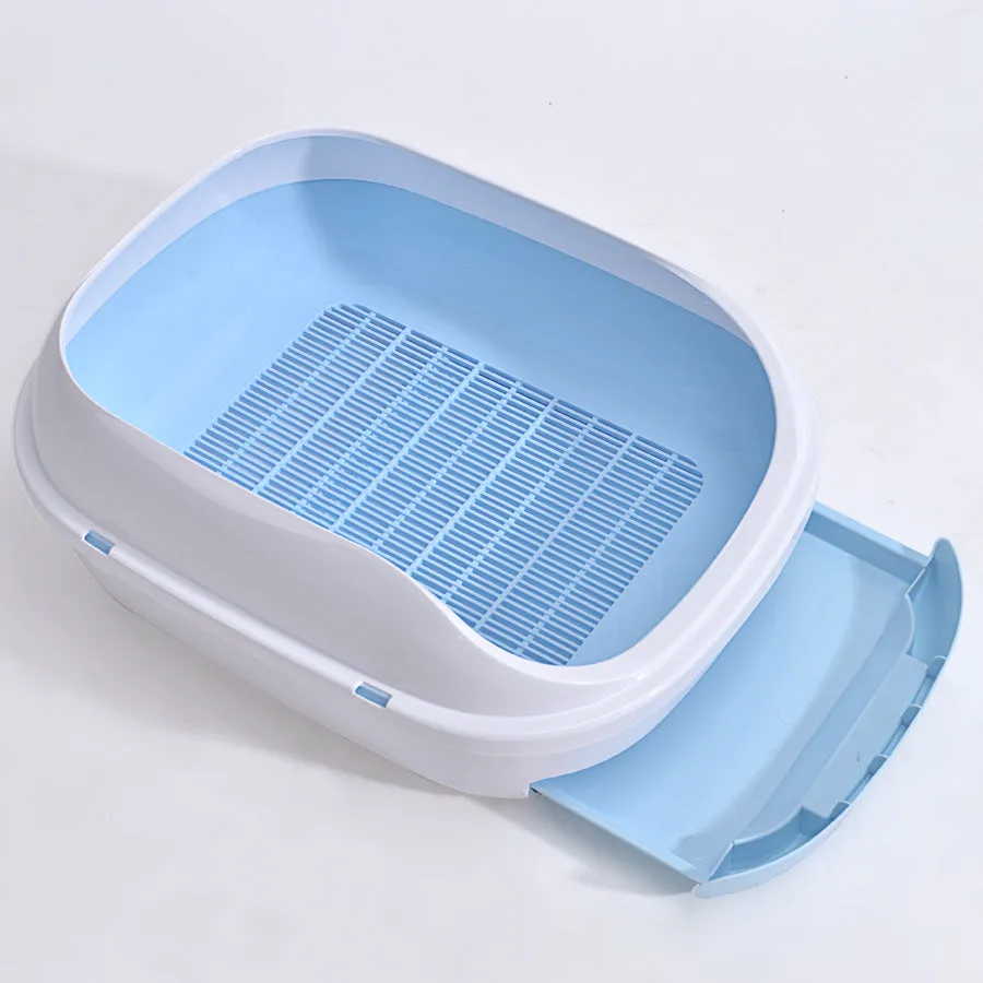 Semi-closed double layer cat litter box with grid drawer, large 51x40.5x20.5cm, gray colour
