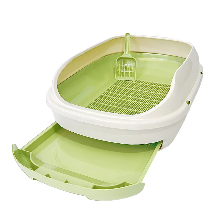 Semi-closed double layer cat litter box with grid drawer, large 51x40.5x20.5cm, gray colour