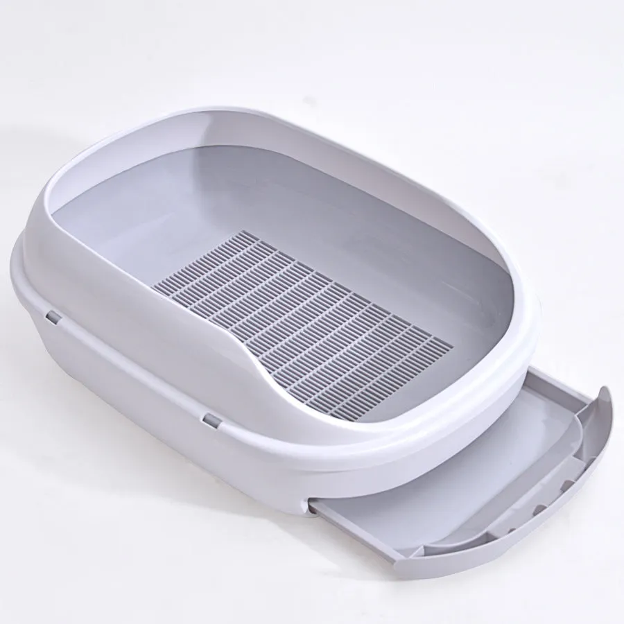 Semi-closed double layer cat litter box with grid drawer, large 51x40.5x20.5cm, gray colour