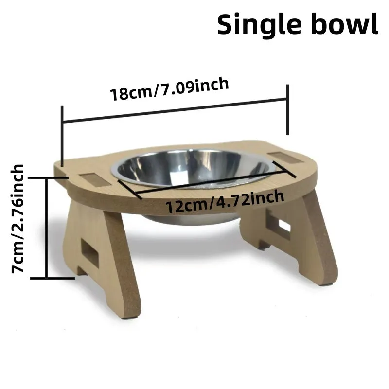 Wooden stand cat feeder with a stainless steel bowl for food and water