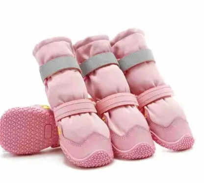 Extended medium large dog shoes with non-slip rubber sole in black waterproof style on a dog's paw