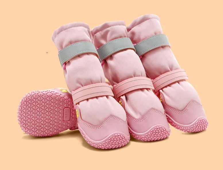 Extended medium large dog shoes with non-slip rubber sole in black waterproof style on a dog's paw
