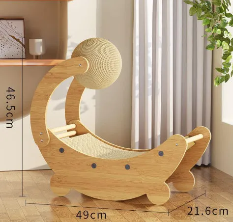 Large yellow moon boat shaped corrugated paper cat scratch board for claw trimming
