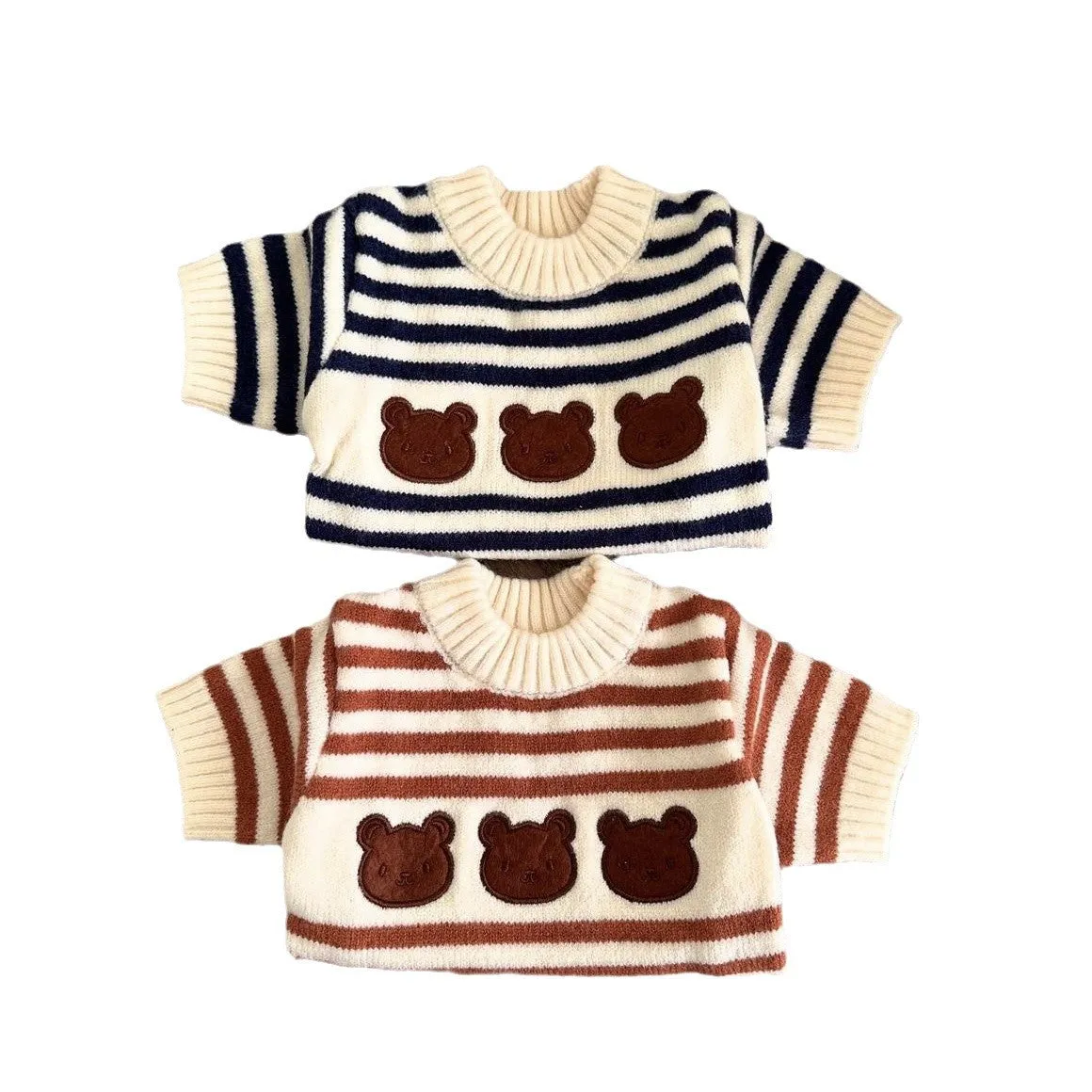 Korean style pet knitted sweater in navy blue stripes, warm wool fabric for dogs, autumn winter wear