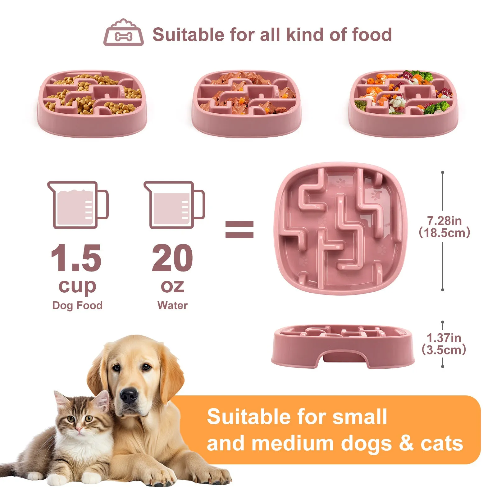 Maze design slow feeding pet bowl in macaron colour with anti-slip base
