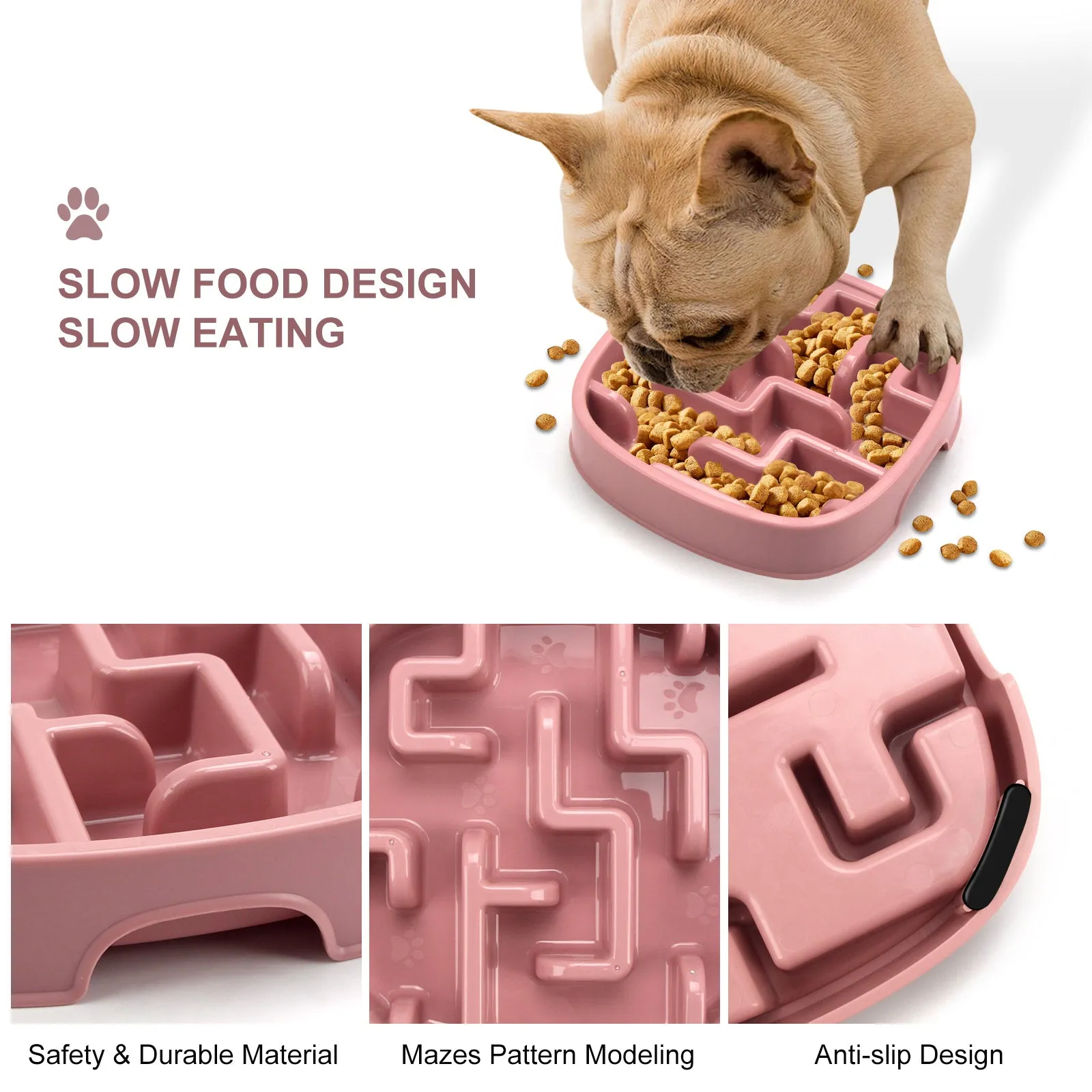 Maze design slow feeding pet bowl in macaron colour with anti-slip base