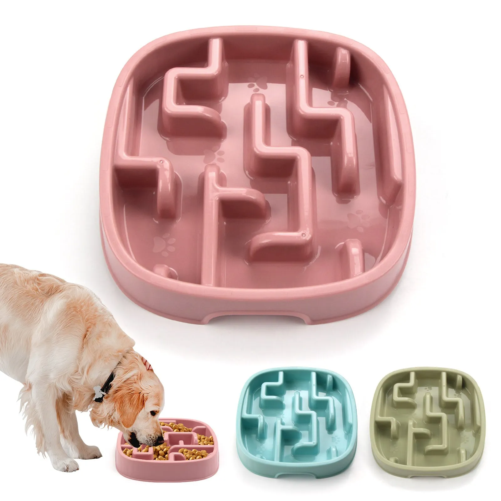 Maze design slow feeding pet bowl in macaron colour with anti-slip base