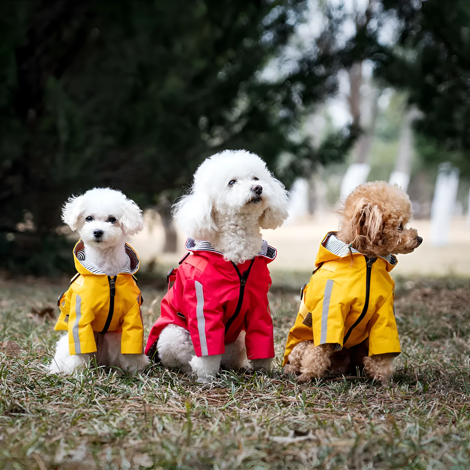 Pet waterproof raincoat in British style, polyester, khaki colour, for small to large dogs