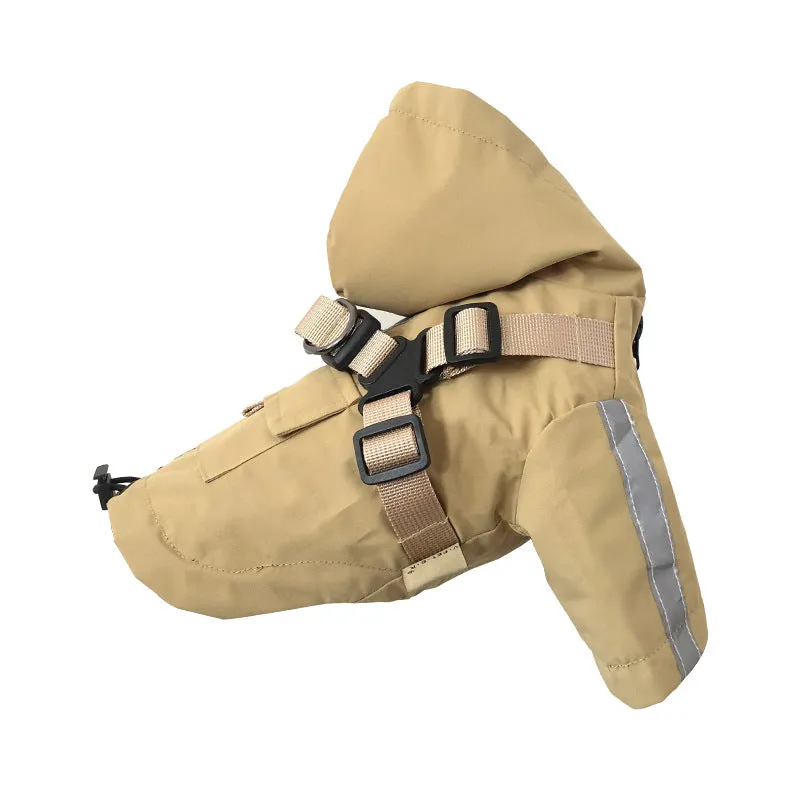 Pet waterproof raincoat in British style, polyester, khaki colour, for small to large dogs