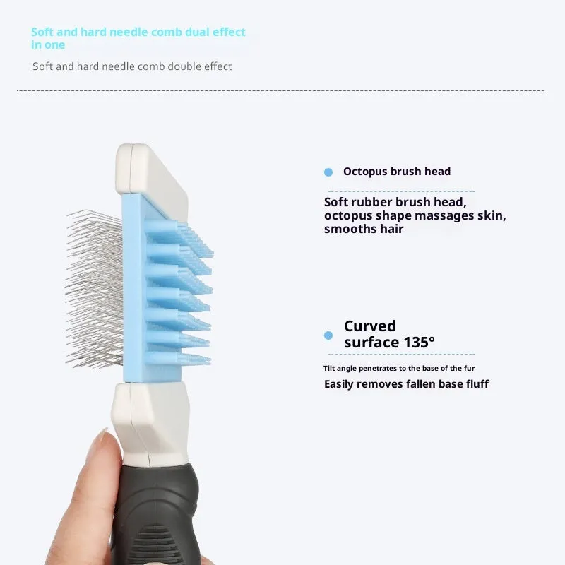 Blue plastic double-sided pet comb for dogs and cats grooming