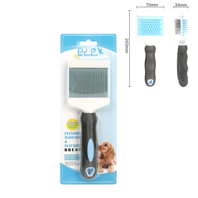 Blue plastic double-sided pet comb for dogs and cats grooming
