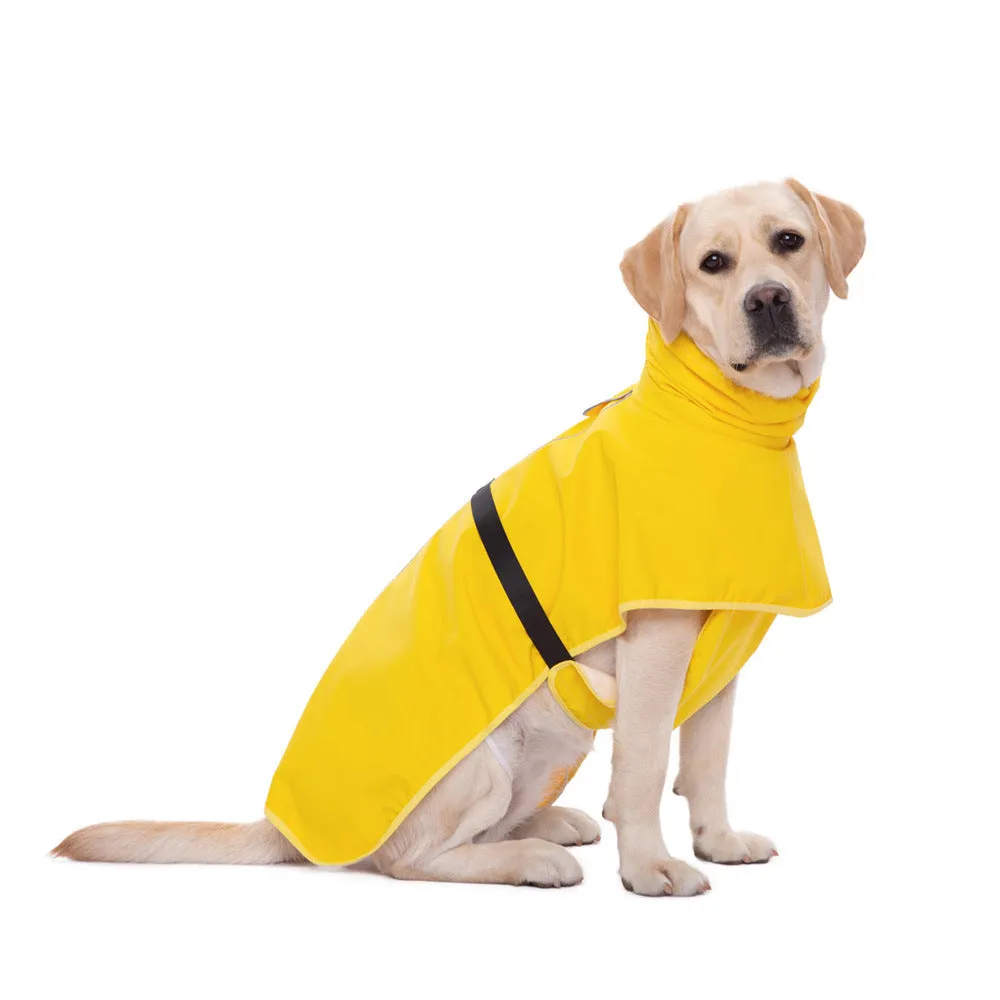 Outdoor waterproof pet dog raincoat in polyester, yellow colour, front view