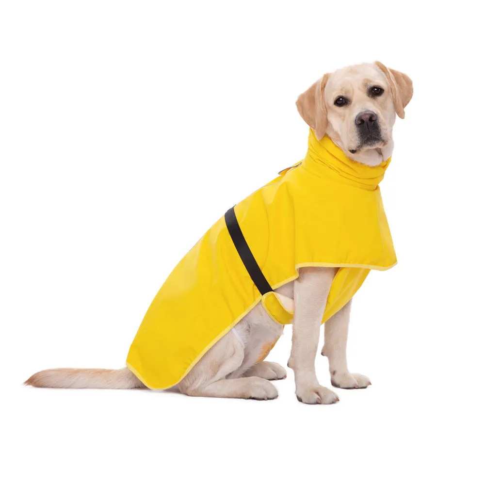 Outdoor waterproof pet dog raincoat in polyester, yellow colour, front view
