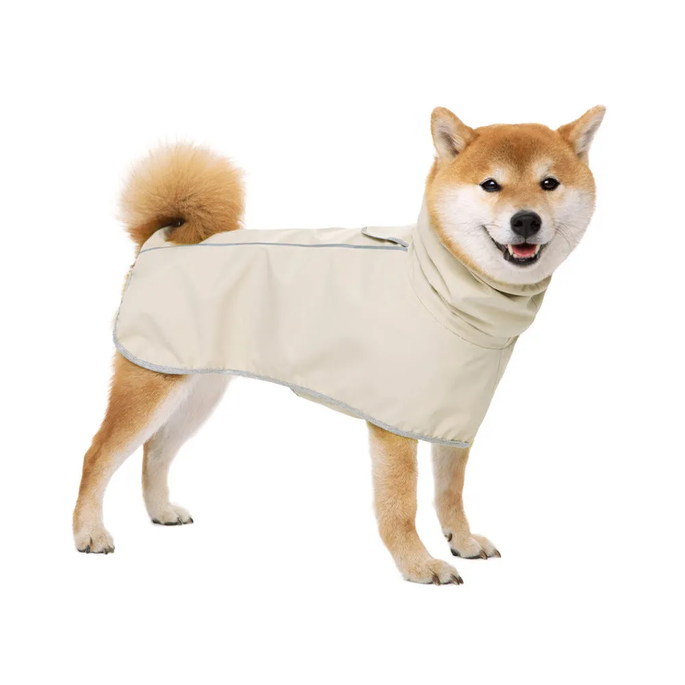 Outdoor waterproof pet dog raincoat in polyester, yellow colour, front view
