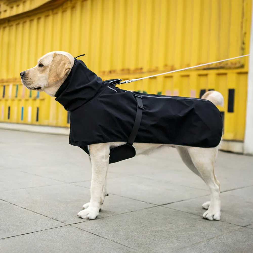 Outdoor waterproof pet dog raincoat in polyester, yellow colour, front view