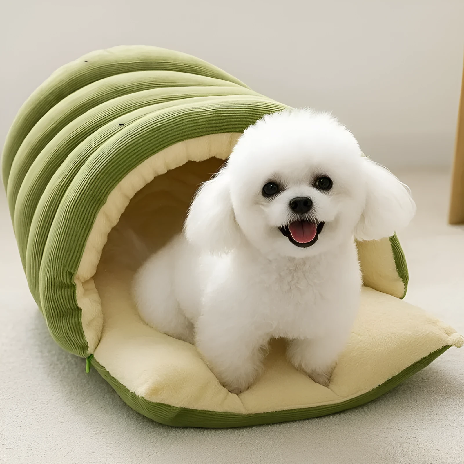 Light beige closed cat house with removable washable cover, PP cotton filling, winter warm pet sleeping nest, large size