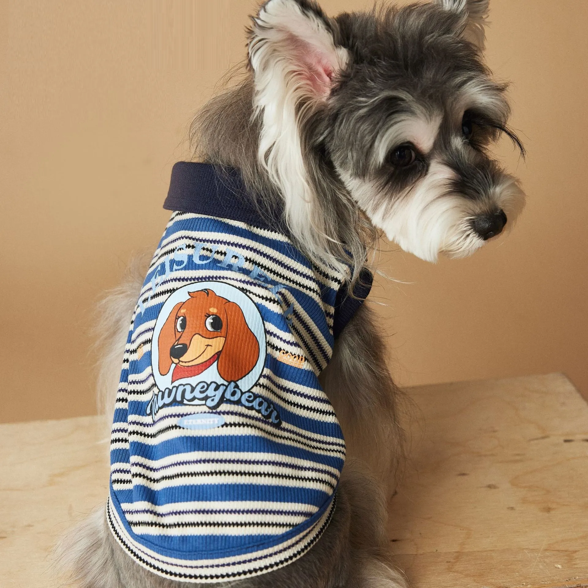 Tony Bear dog clothes striped polo shirt in cotton, blue colour, size L, on a white background