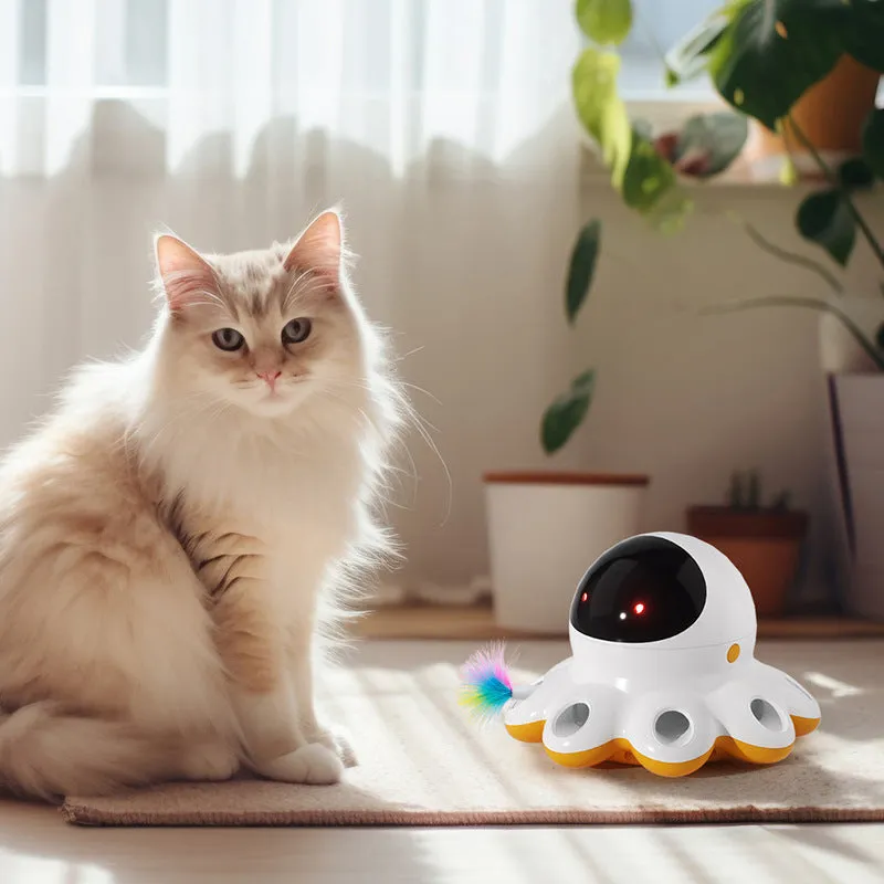 Automatic electric cat teaser toy with rotating shiny feathers in ABS plastic construction