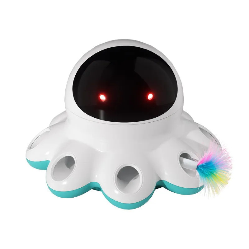 Automatic electric cat teaser toy with rotating shiny feathers in ABS plastic construction