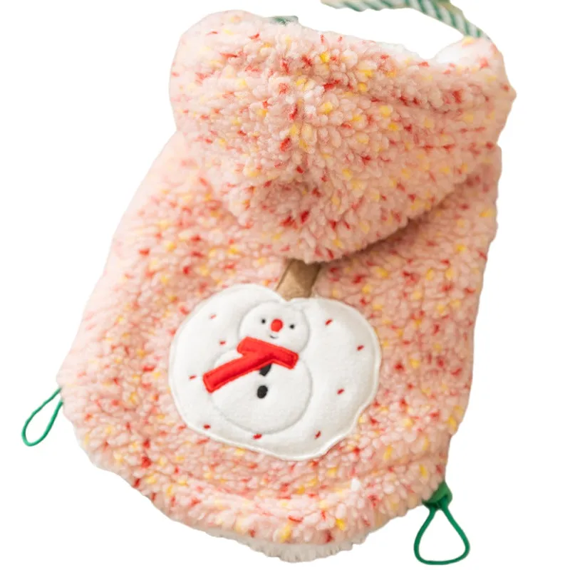 Christmas sherpa dog hoodie with colourful dots snowman embroidery pink green sizes XS-XXL