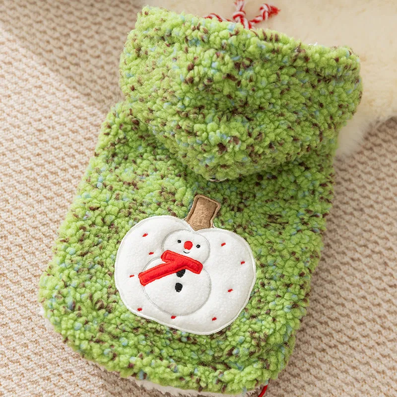Christmas sherpa dog hoodie with colourful dots snowman embroidery pink green sizes XS-XXL