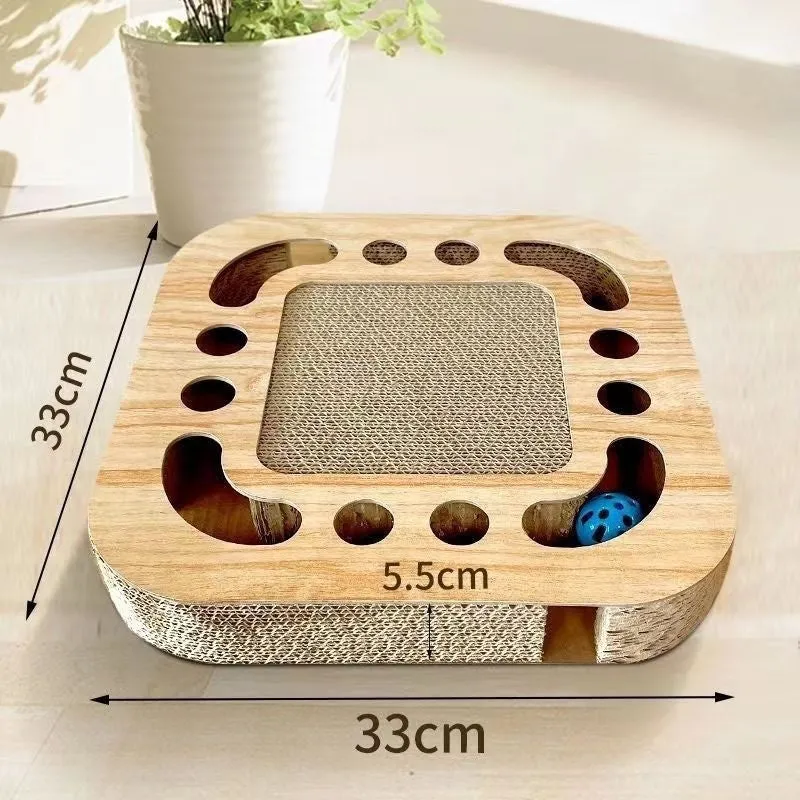 Grab And Play 2-in-1 cat scratch pad toy in round shape, made from paper, on floor