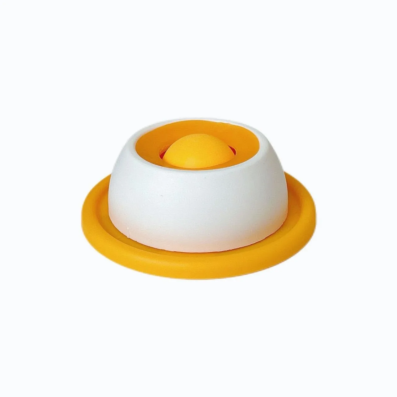 Yellow anti-spill slow feeder cat toy treat dispenser for cats on floor